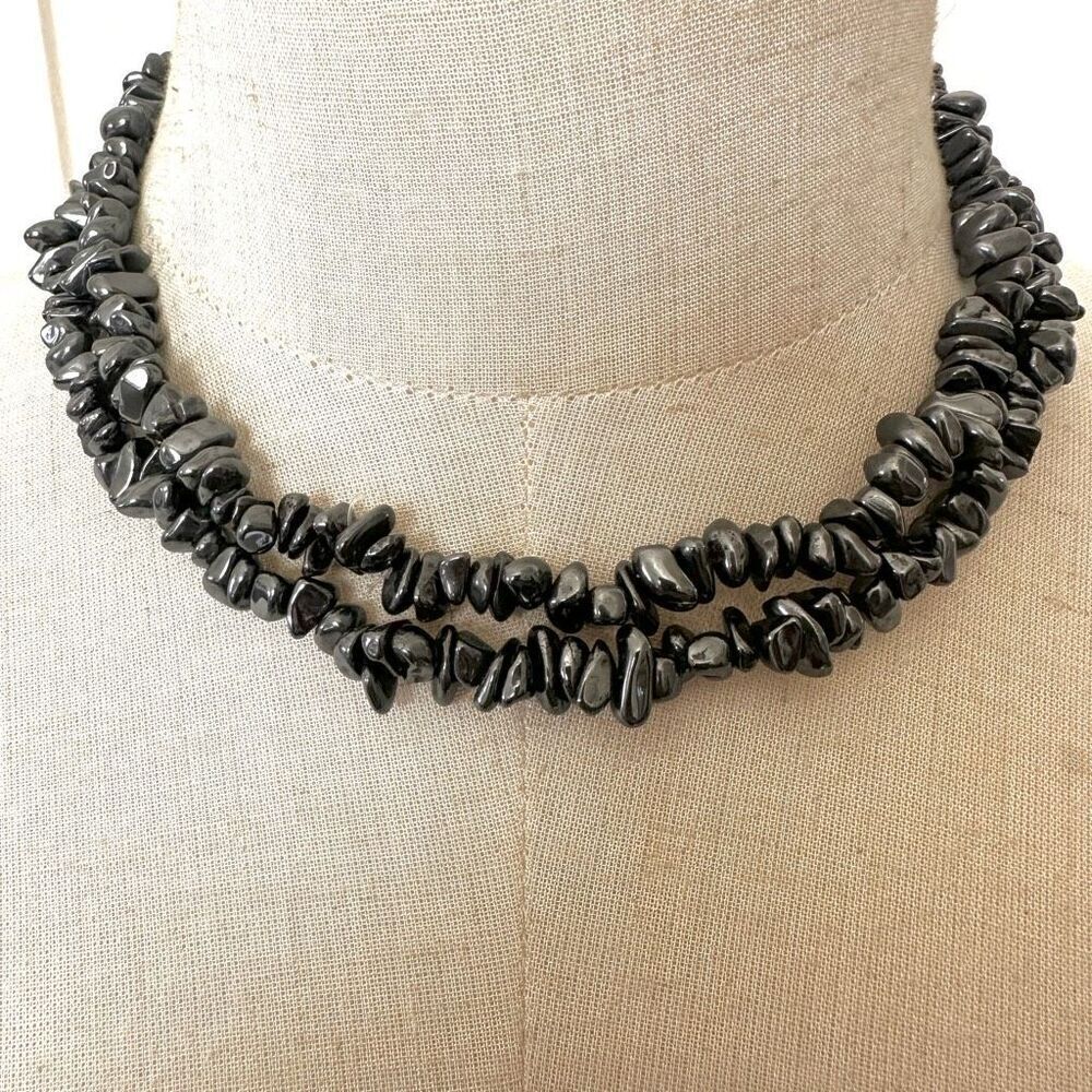 long hematite chip necklace